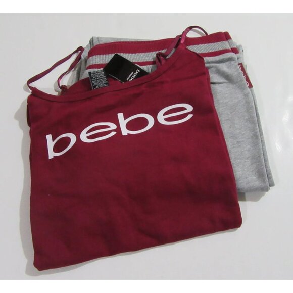 bebe Womens Pajama Set Sleepwear Tank Top & Sweatpants Size Burgundy / Grey XL - Picture 10 of 10